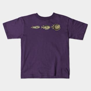 Three Little Puffers - Pufferfish Vintage Fish Print Kids T-Shirt